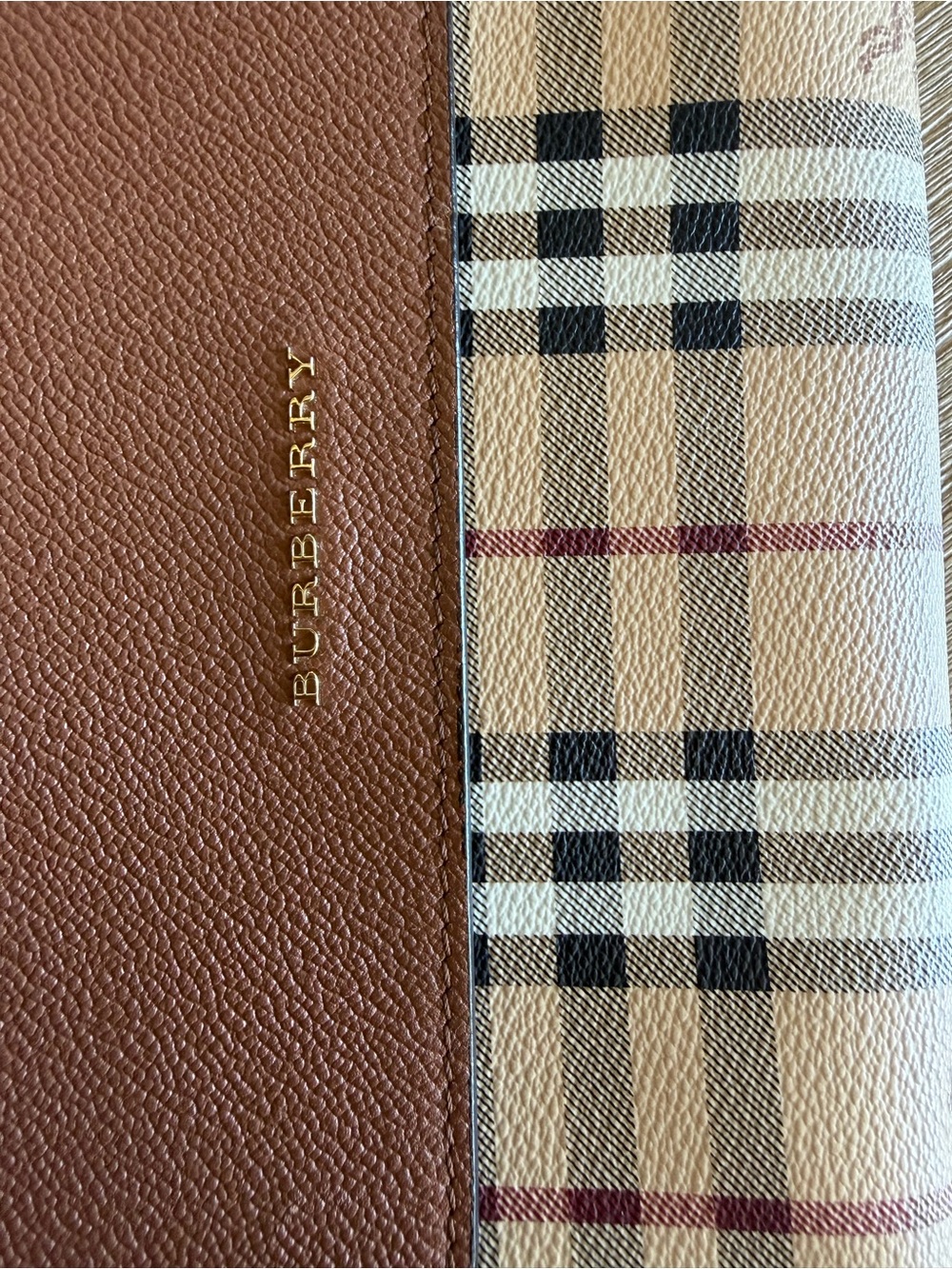 Burberry Tan Check and Brown Leather Crossbody Bag - Picture 10 of 13